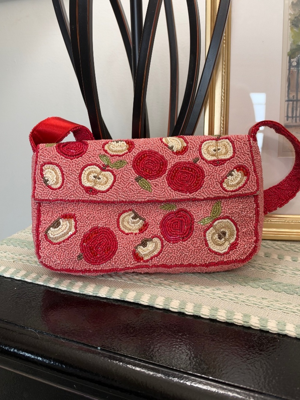 Apple motif beaded bag